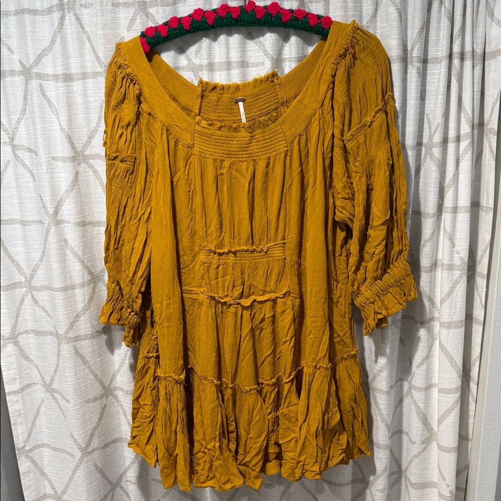 Free People mustard, flouncy mini dress S